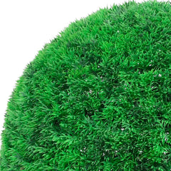Two green artificial boxwood balls made of polyethylene, each 17.7 inches in diameter.