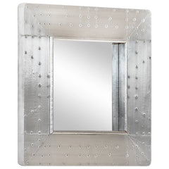 Square silver metal aviator mirror with riveted frame, 19.7x19.7 inches.