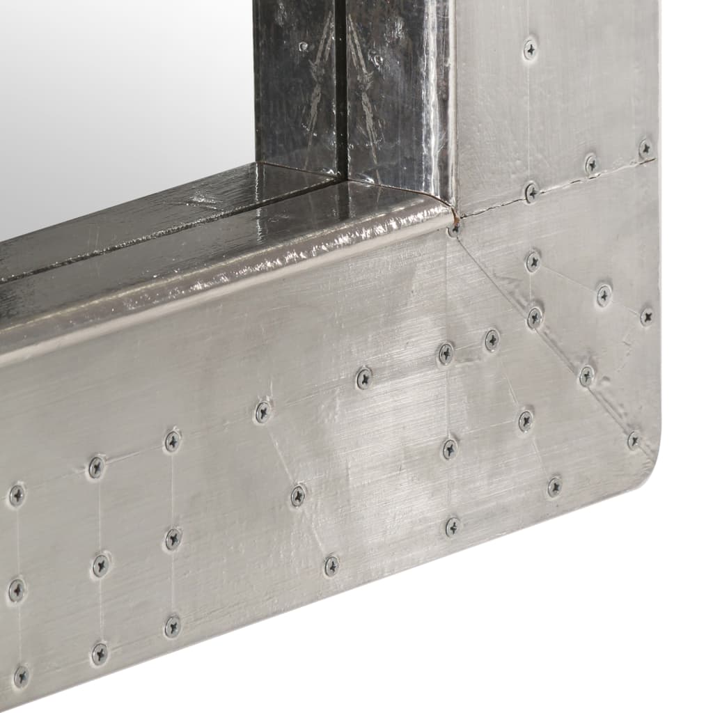Square silver metal aviator mirror with riveted frame, 19.7x19.7 inches.