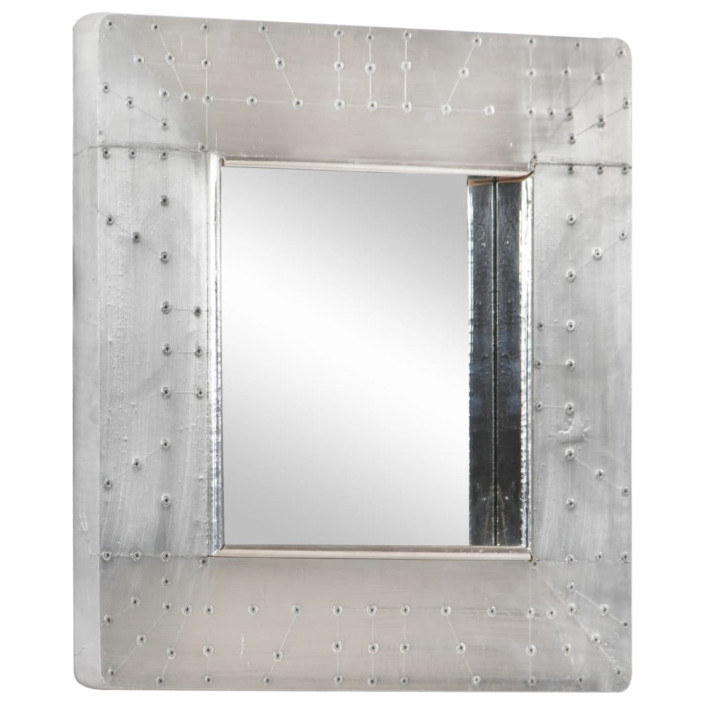 Square silver metal aviator mirror, 19.7x19.7 inches, with riveted frame.