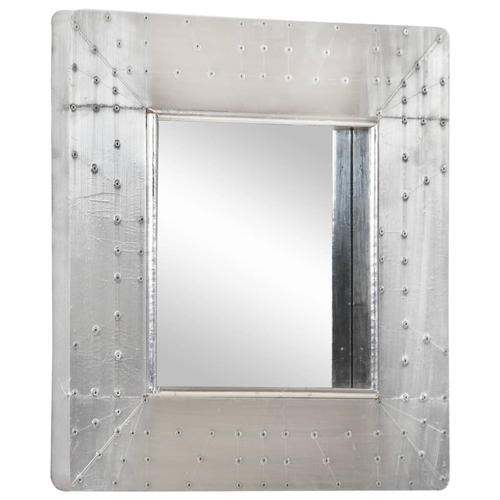 Square silver metal aviator mirror with riveted frame, 19.7x19.7 inches.