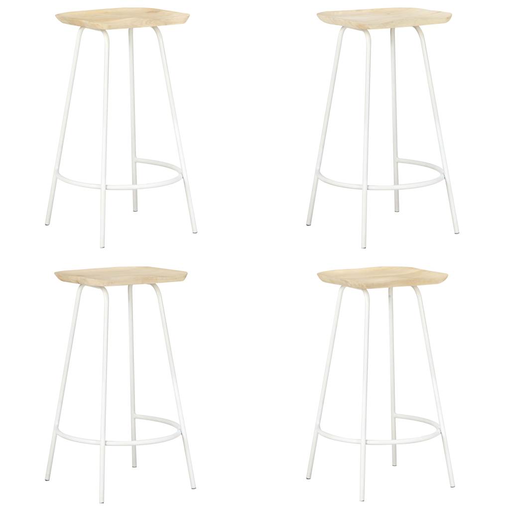 Bar Stool Set of 4 Bleached wood and white