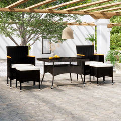 Garden Dining Set Black Poly rattan Standard Removable Covers