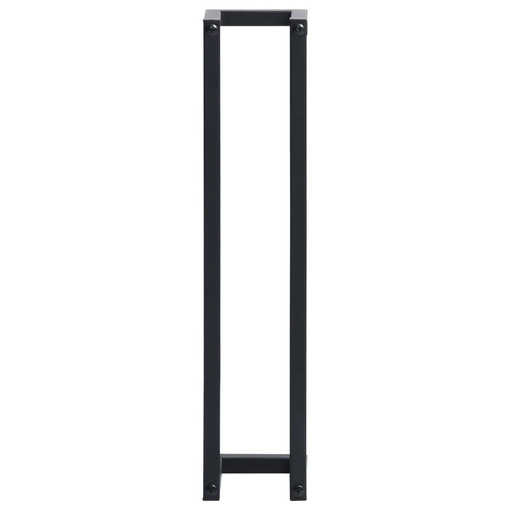 Black iron towel rack measuring 5x5x23.6 inches with sturdy rectangular frame.