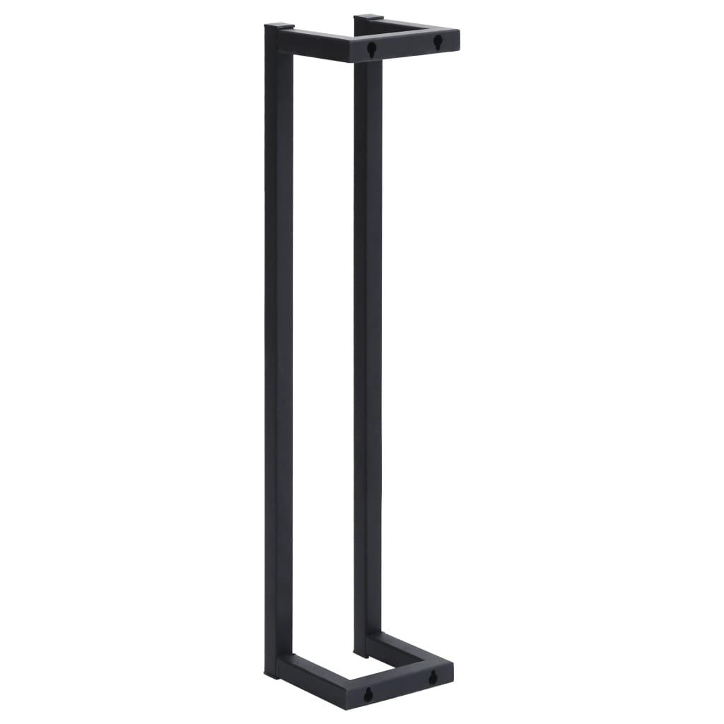 Black iron towel rack measuring 5x5x23.6 inches with sturdy frame.