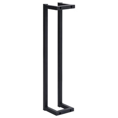 Black iron towel rack measuring 5x5x23.6 inches with sturdy frame.
