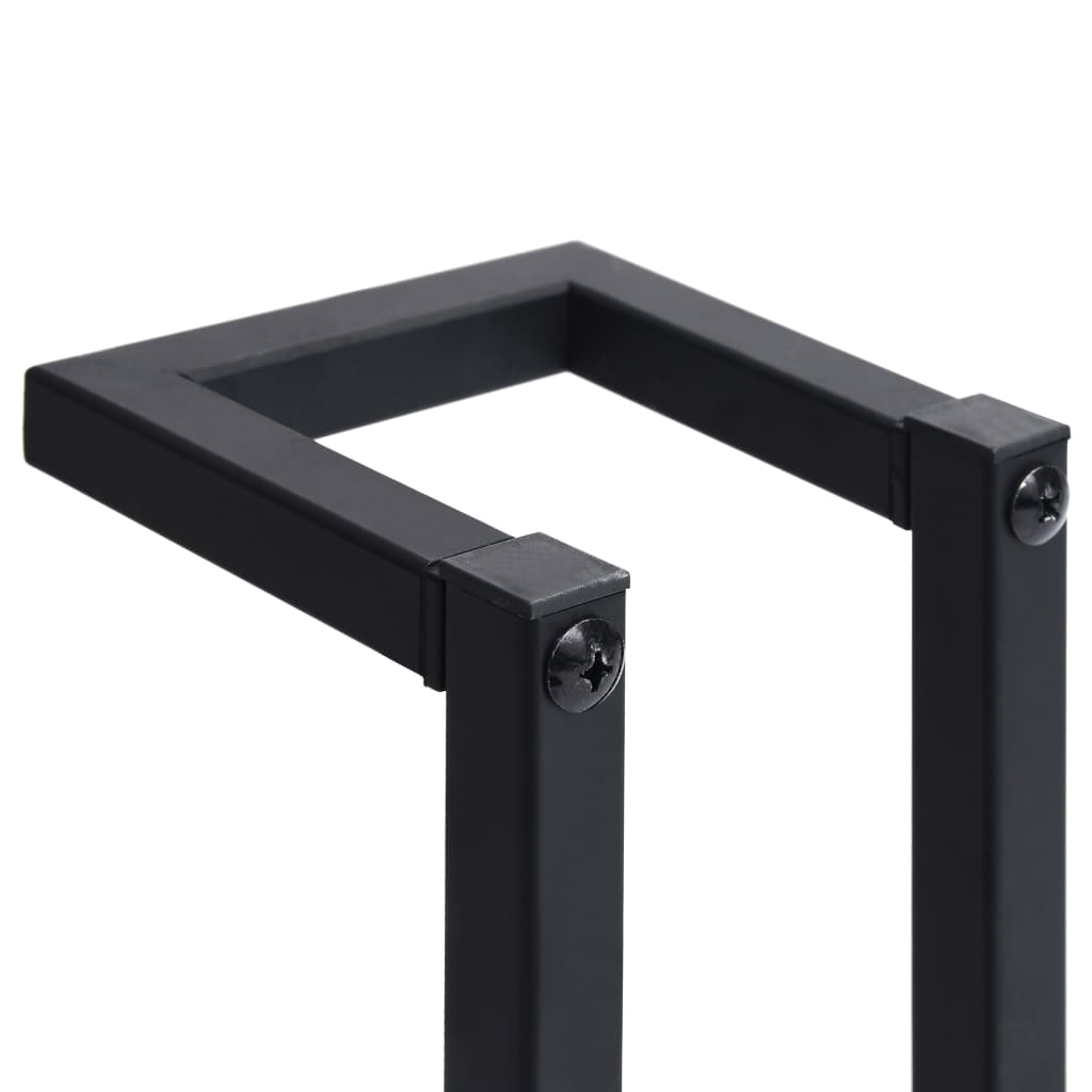 Black iron towel rack measuring 5x5x23.6 inches with square frame and mounting screws.