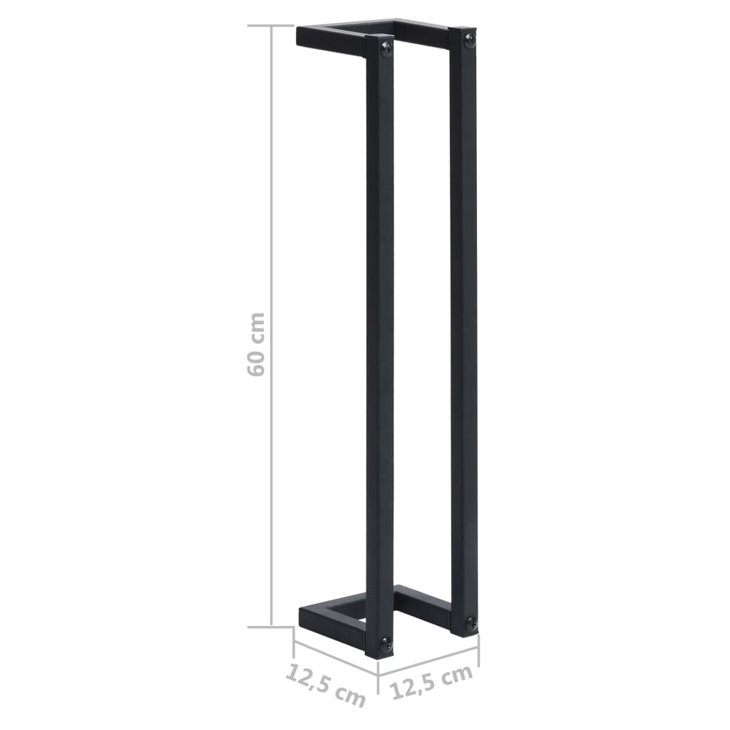 Black iron towel rack measuring 5x5x23.6 inches with dimensions shown.