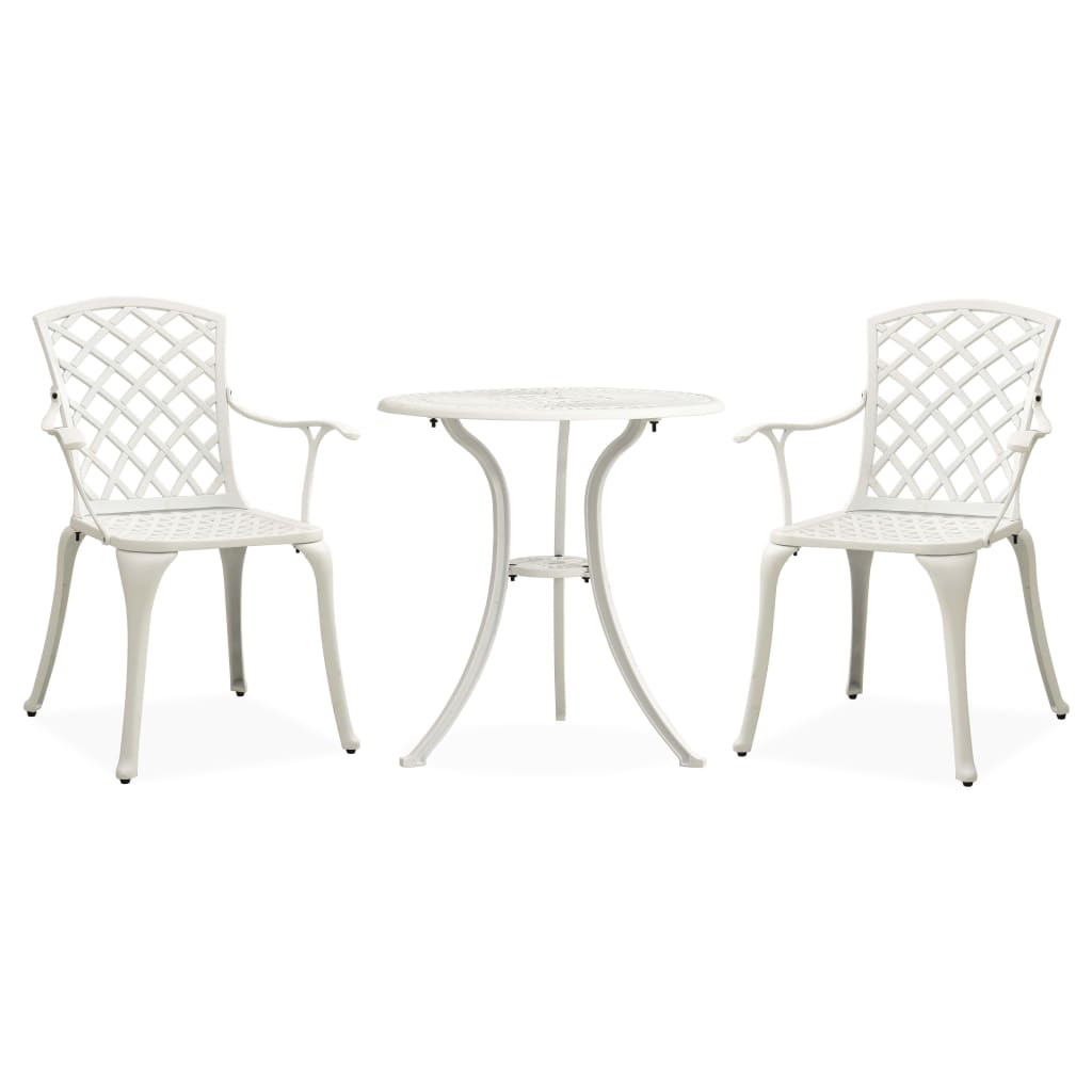 Bistro Set White Cast Aluminum Small Ergonomic Bistro Set