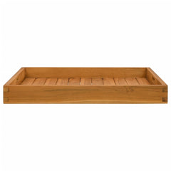 Square solid teak wood serving tray, 23.6x23.6 inches, with slatted surface and raised edges.