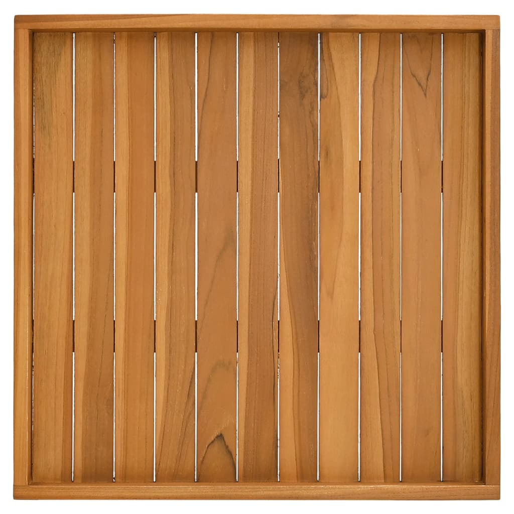 Square solid teak wood serving tray, 23.6x23.6 inches, with slatted surface and raised edges.
