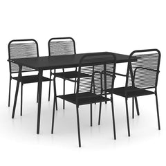 Dining Set Black Cotton Rope, Powder-Coated Steel, Tempered Glass