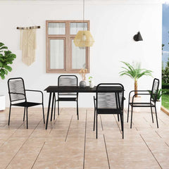 Dining Set Black Cotton Rope, Powder-Coated Steel, Tempered Glass