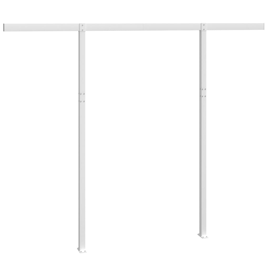 White iron awning post set with two upright posts, measuring 118.1 by 96.5 inches.