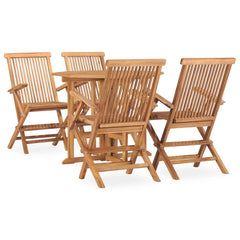 Outdoor Dining Set Natural Teak 5 Piece Folding Round