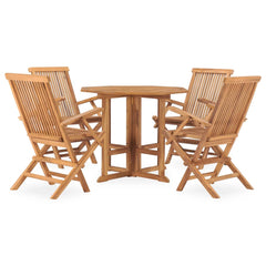 Outdoor Dining Set Natural Teak 5 Piece Folding Round