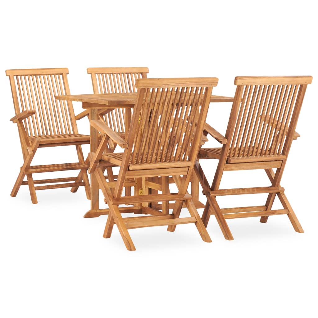 Outdoor Dining Set Teak Solid Teak Wood 5-Piece Foldable