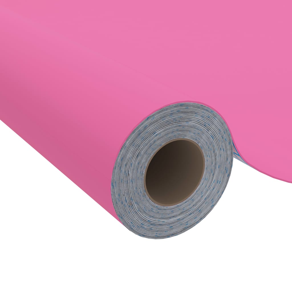 A roll of self-adhesive high gloss pink PVC furniture film, measuring 196.9x35.4 inches.