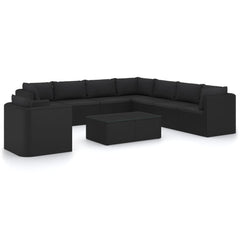 Garden Lounge Set Black Powder-coated steel, PE rattan Large
