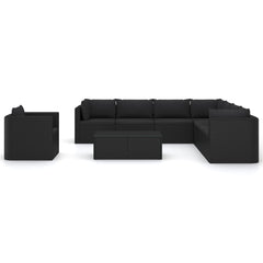 Garden Lounge Set Black Powder-coated steel, PE rattan Large