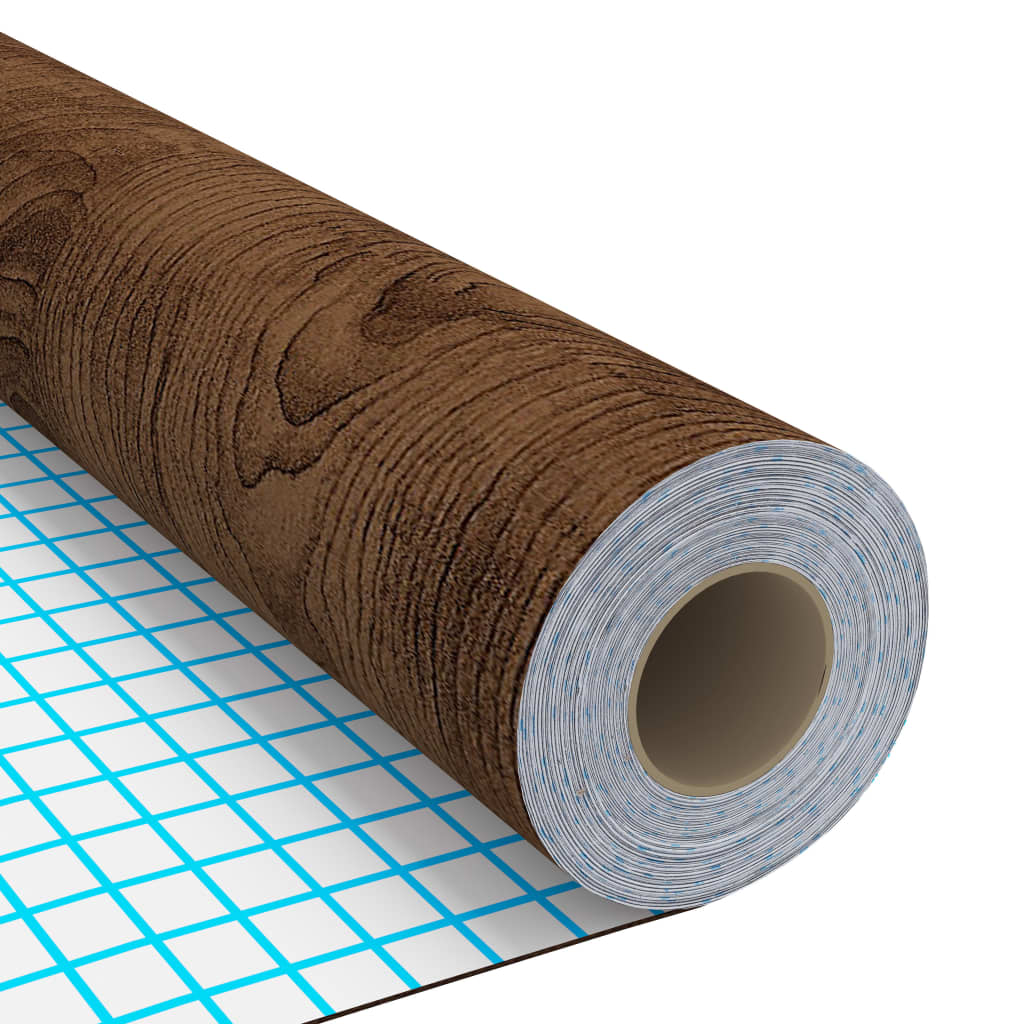 Self-adhesive PVC door film in dark oak wood grain, four rolls, easy to apply and remove.