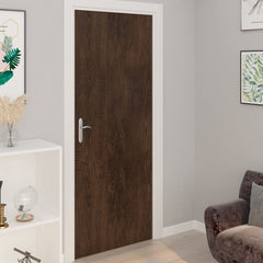 Self-adhesive PVC door film in dark oak wood grain, four rolls for easy application.