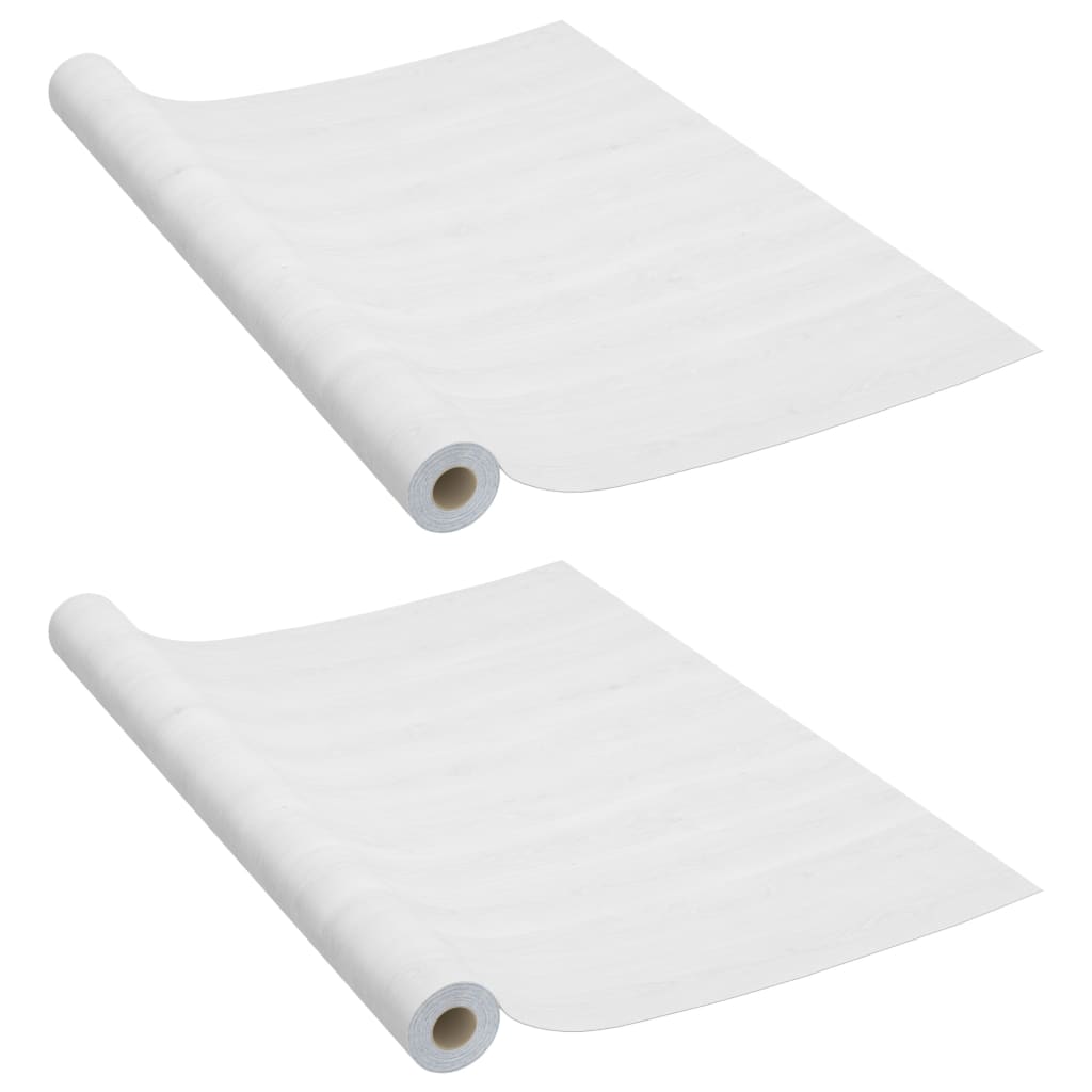 Two rolls of self-adhesive white wood grain PVC film for furniture.