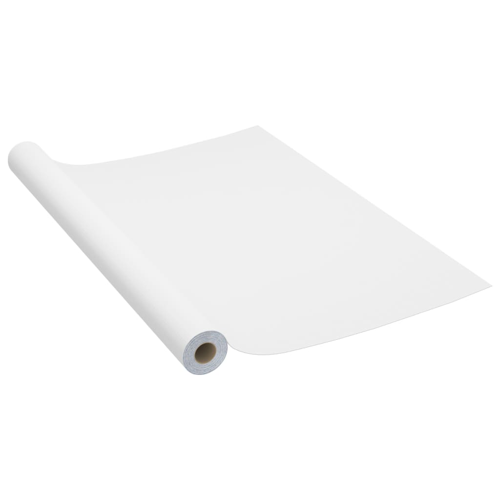 A roll of self-adhesive white PVC furniture film, shown unrolled on a white background.