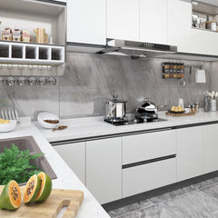 Two white self-adhesive PVC furniture films, each 196.9x35.4 inches, on a kitchen counter.
