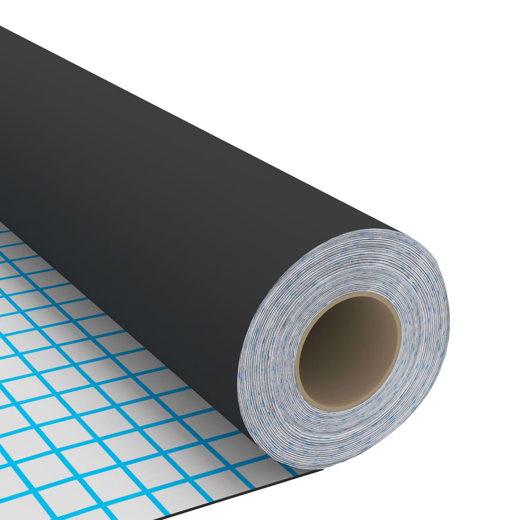 A roll of black self-adhesive PVC furniture film on a grid background.