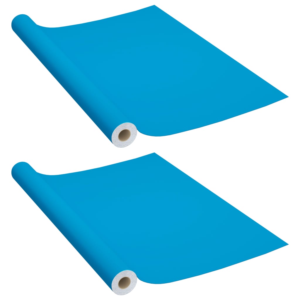 Two rolls of azure self-adhesive PVC film for furniture, 196.9x35.4 inches each.