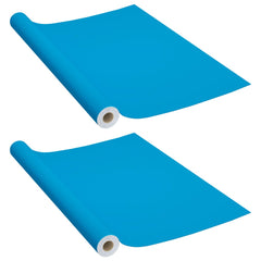 Two rolls of azure self-adhesive PVC film for furniture, 196.9x35.4 inches each.