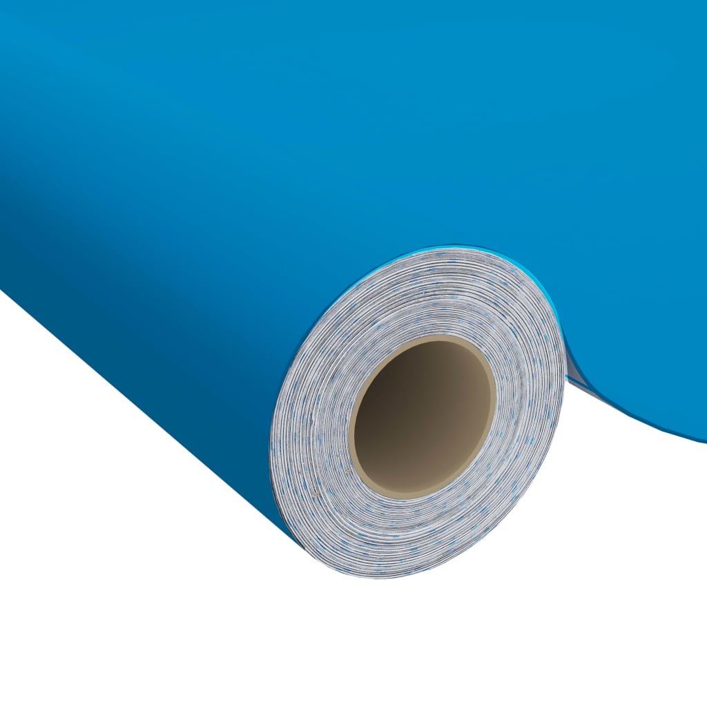 A roll of self-adhesive azure PVC furniture film, shown in a 2-pack with white backing.