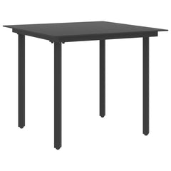Dining Set Black PVC rattan, powder-coated steel, glass Standard
