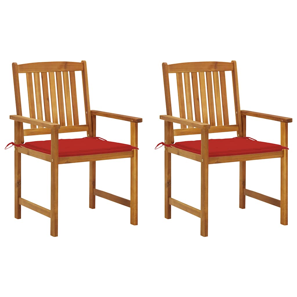 Garden Chair Set of 2 Red Solid Acacia wood, Polyester Standard