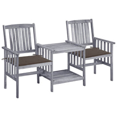 Garden Chair With Tea Table Gray Solid acacia wood Medium