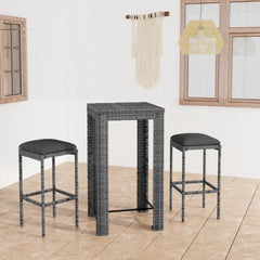 Garden Bar Set Grey PE rattan Medium Footrest Garden Bar Set
