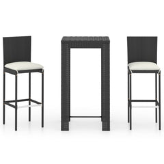 Garden Bar Set Black PE rattan, powder-coated steel, polyester