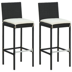 Garden Bar Set Black PE rattan, powder-coated steel, polyester