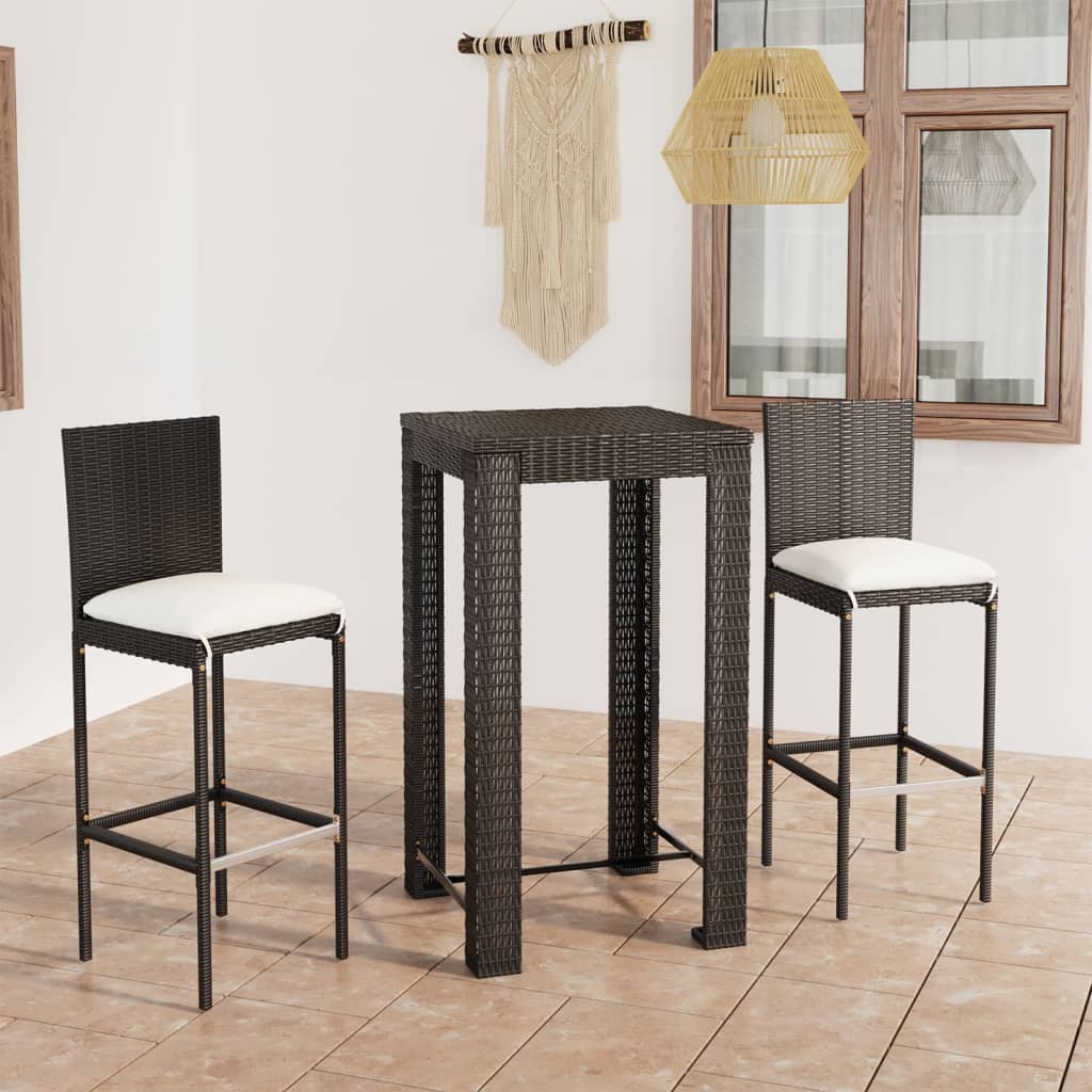 Garden Bar Set Black PE rattan, powder-coated steel, polyester