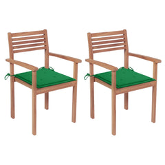 Garden Chair Set of 2 Natural teak, Green cushion Teak wood