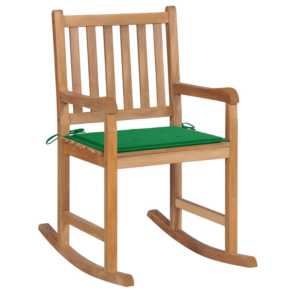 Rocking Chair Natural Teak, Green Cushion
