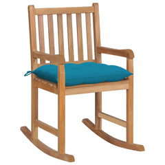 Rocking Chair Teak Wood with Light Blue Cushion