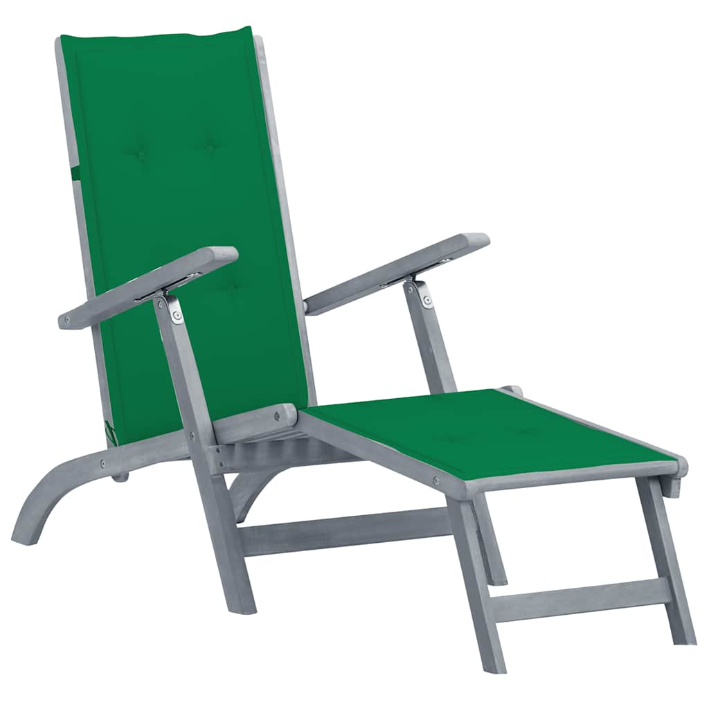 Patio Deck Chair Natural wood with green cushion Solid acacia wood