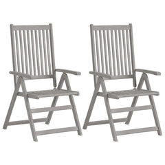 Garden Chair Set of 2 Grey wash, Green cushion Solid acacia wood