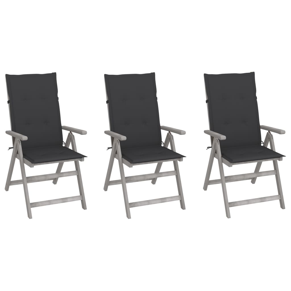 Garden Chair Set of 3 Grey wash Solid Acacia wood Standard