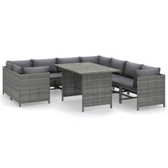 Garden Lounge Set Grey PE (polyethylene) rattan, powder-coated steel