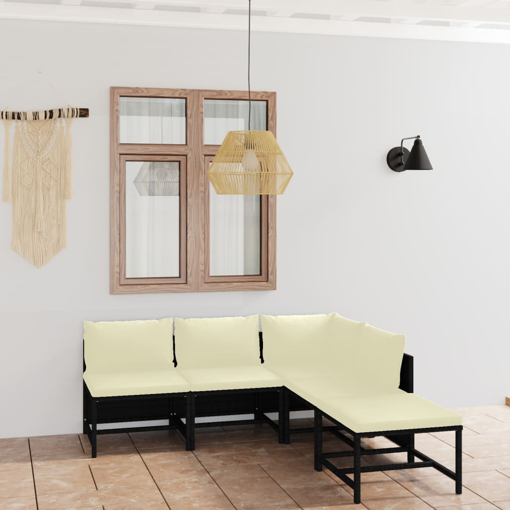 Garden Lounge Set Black, Cream white
