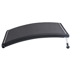 Two black curved solar pool heating panels, each 43.3x25.6 inches, with adjustable legs.
