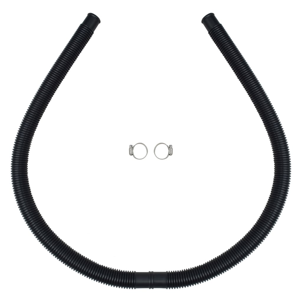 Two black curved solar pool heating panels, each 43.3x25.6 inches, with included clamps.